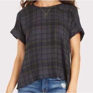 Anthropologie Short-Sleeve Button-Back Plaid Top